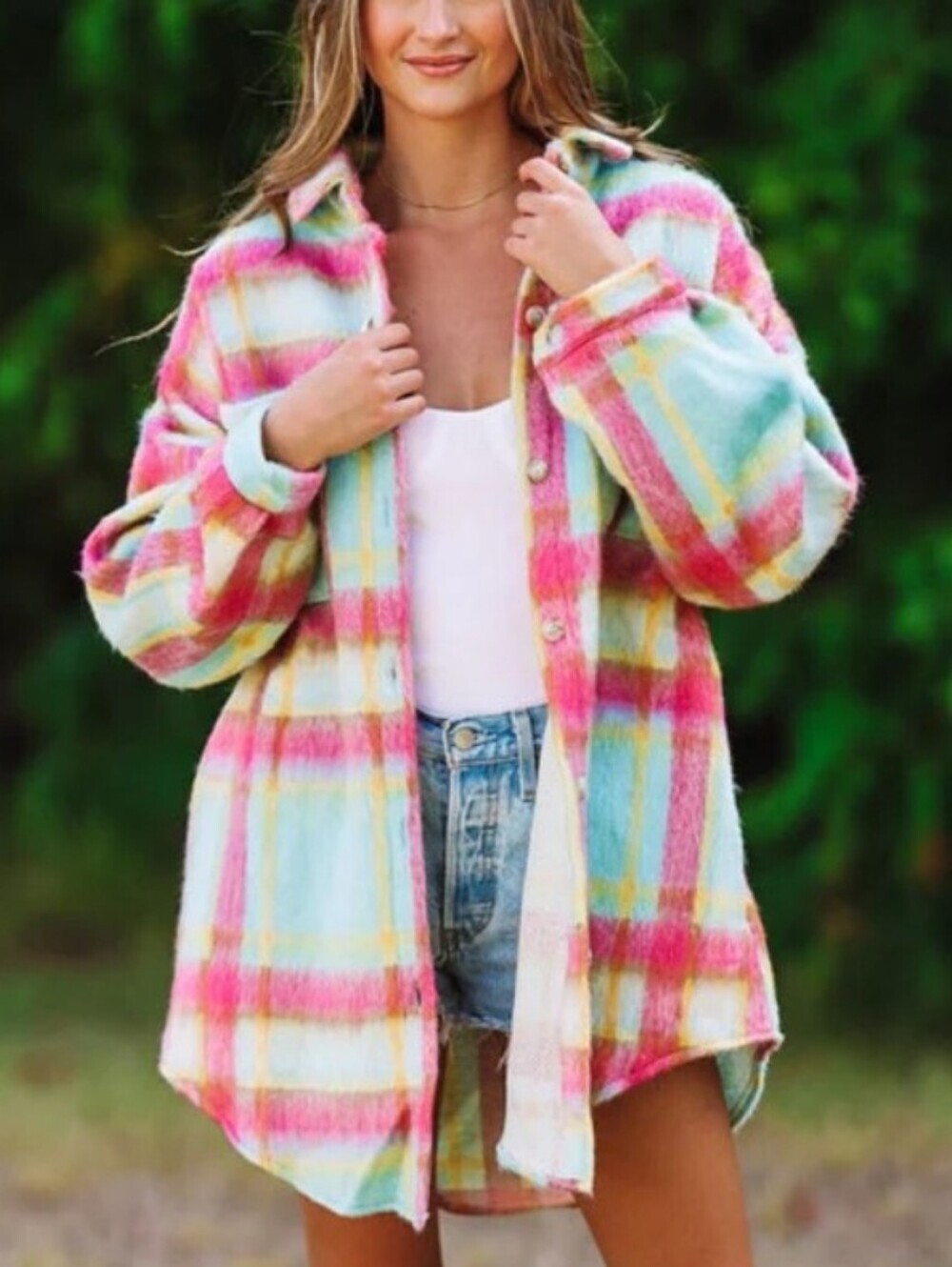 DAVI & DANI Shacket Multicolor fuzzy plaid Vibrant Jacket Size M